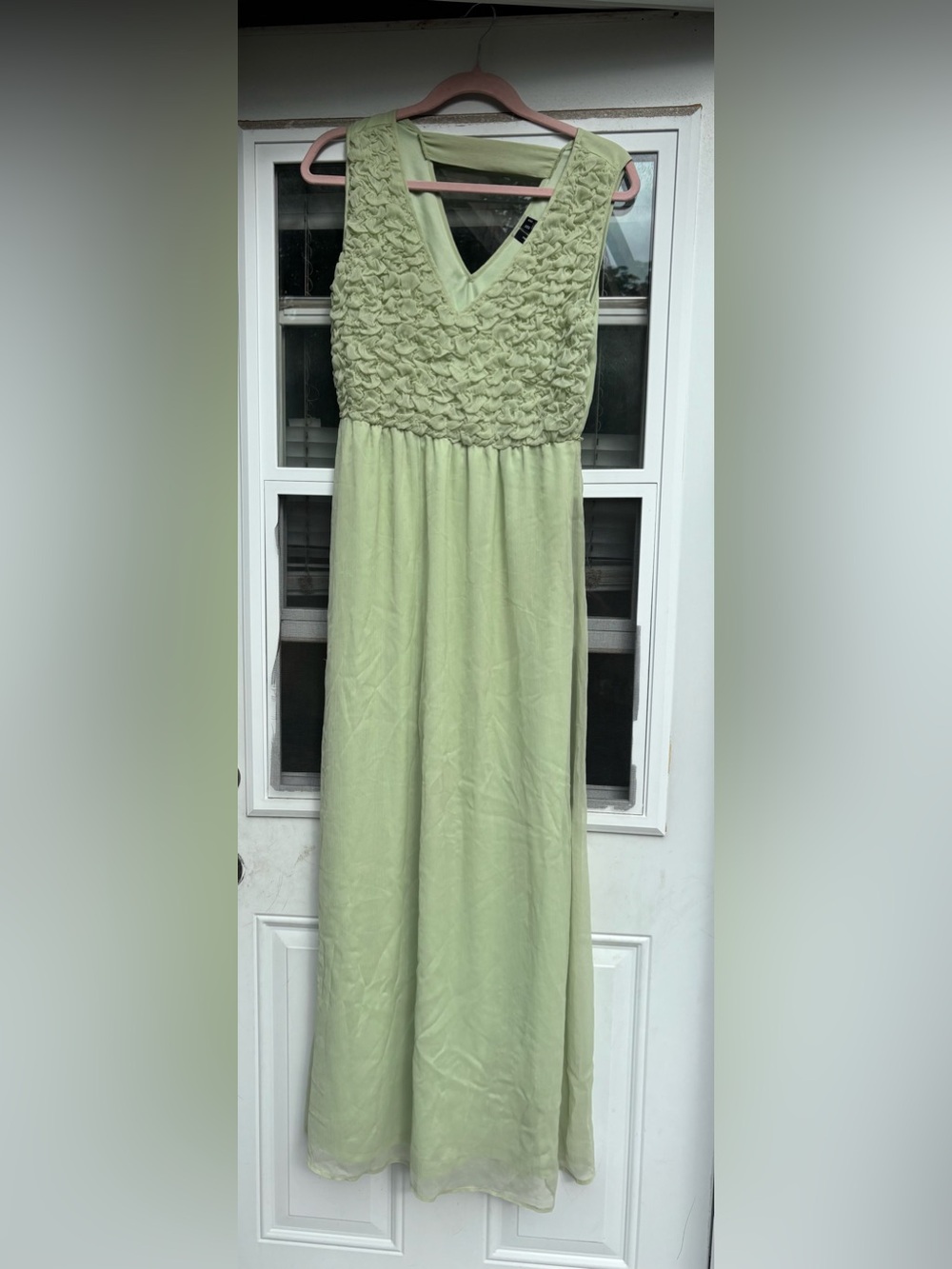 Vero moda sage pastel green ruched chiffon sleeveless maxi dress sundress
